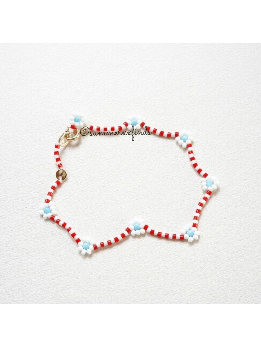Roxanne Assoulin Daisy Anklet Red White - Picture 3 of 5